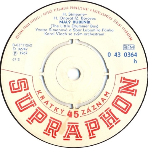 Vinyl / Yvetta Simonová - Malý Bubeník / Ten Sníh Padal K Vůli Nám
