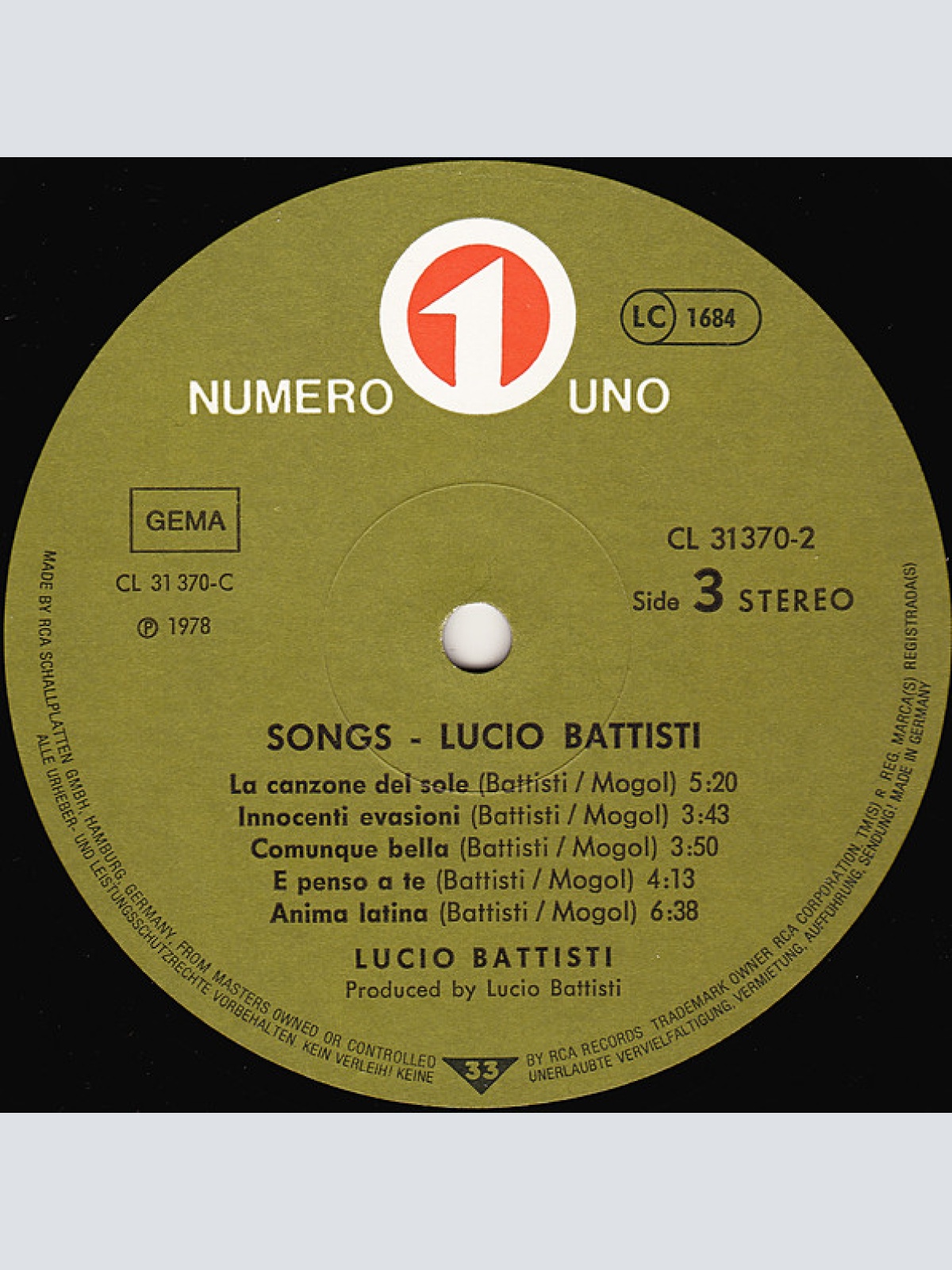 Vinyl / Lucio Battisti - Songs