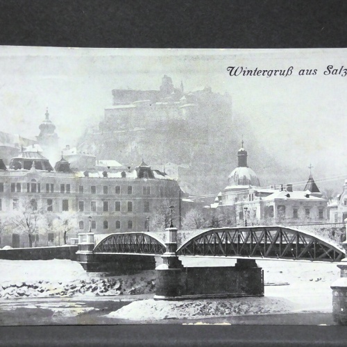 Salzburg Carolinenbrücke Nonnberg und Festung Hohensalzburg Winter JW165830