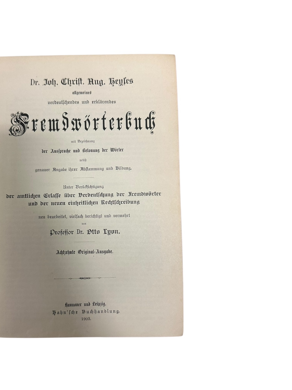 9453 Otto Lyon HEYSE'S FREMDWÖRTERBUCH HC