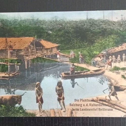 Salzburg Pfahlbaubewohner Kulturdarstellung Landesrelief Hellbrunn 600331A gr K