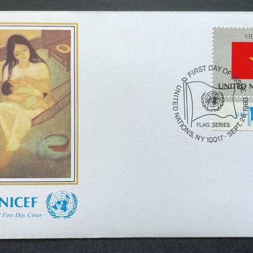 Brief Unicef FDC Flagge Vietnam Amour Maternel Van Binh ca.16,4x9,3cm 410300 PR