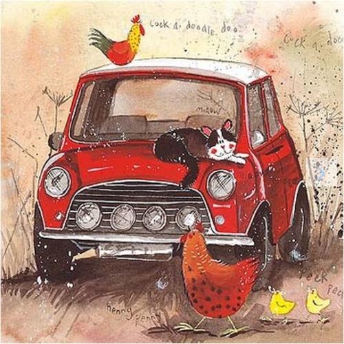 Alex Clark Auto Mini mit Tiere Grußkarte  140x140 mm incl. Umschlag  0018
