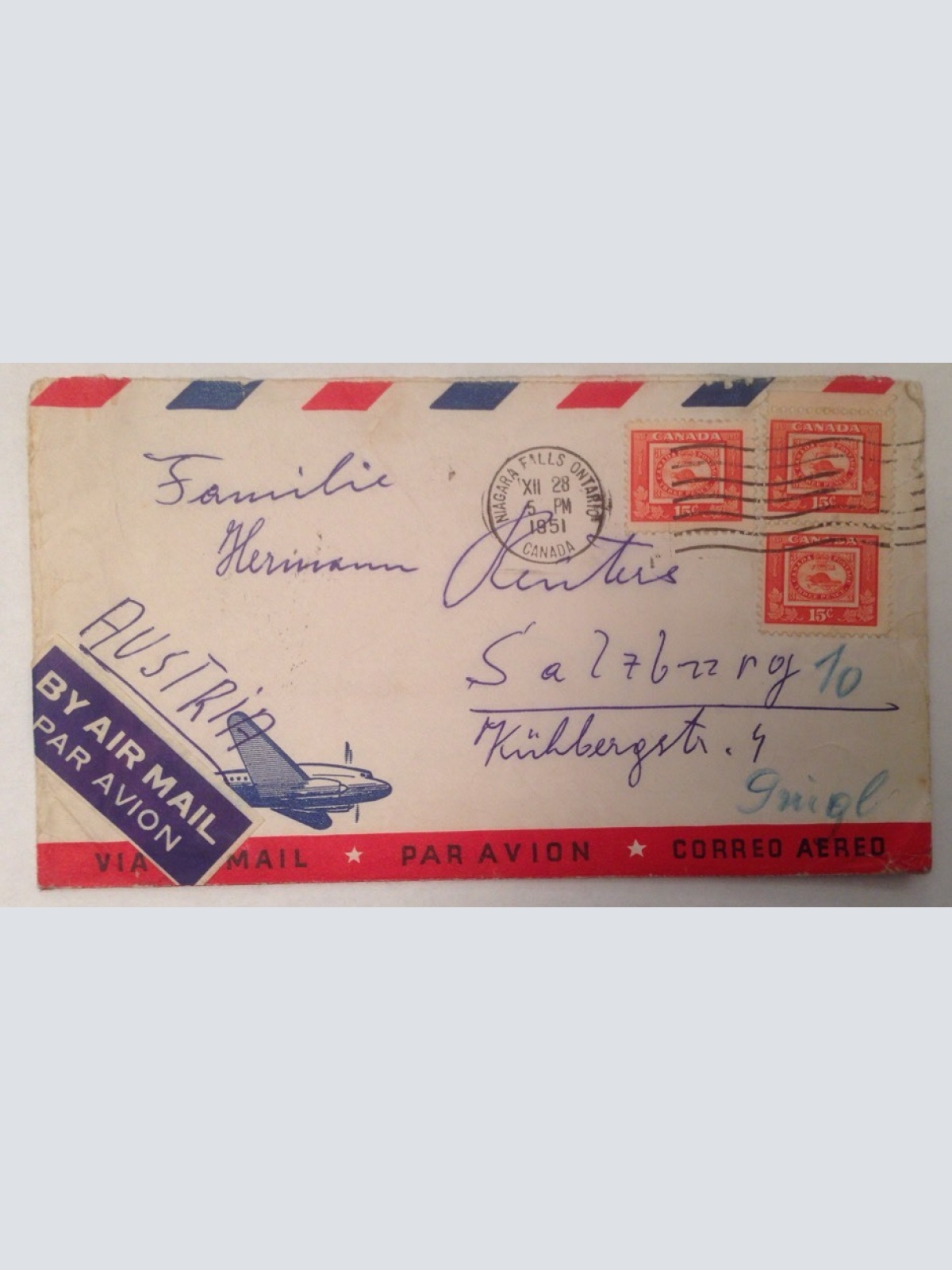 Brief Canada Niagara Falls nach Salzburg 1952 14066A