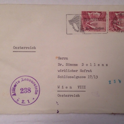 Brief Schweiz Allierte Zensurstelle Z1 14078A