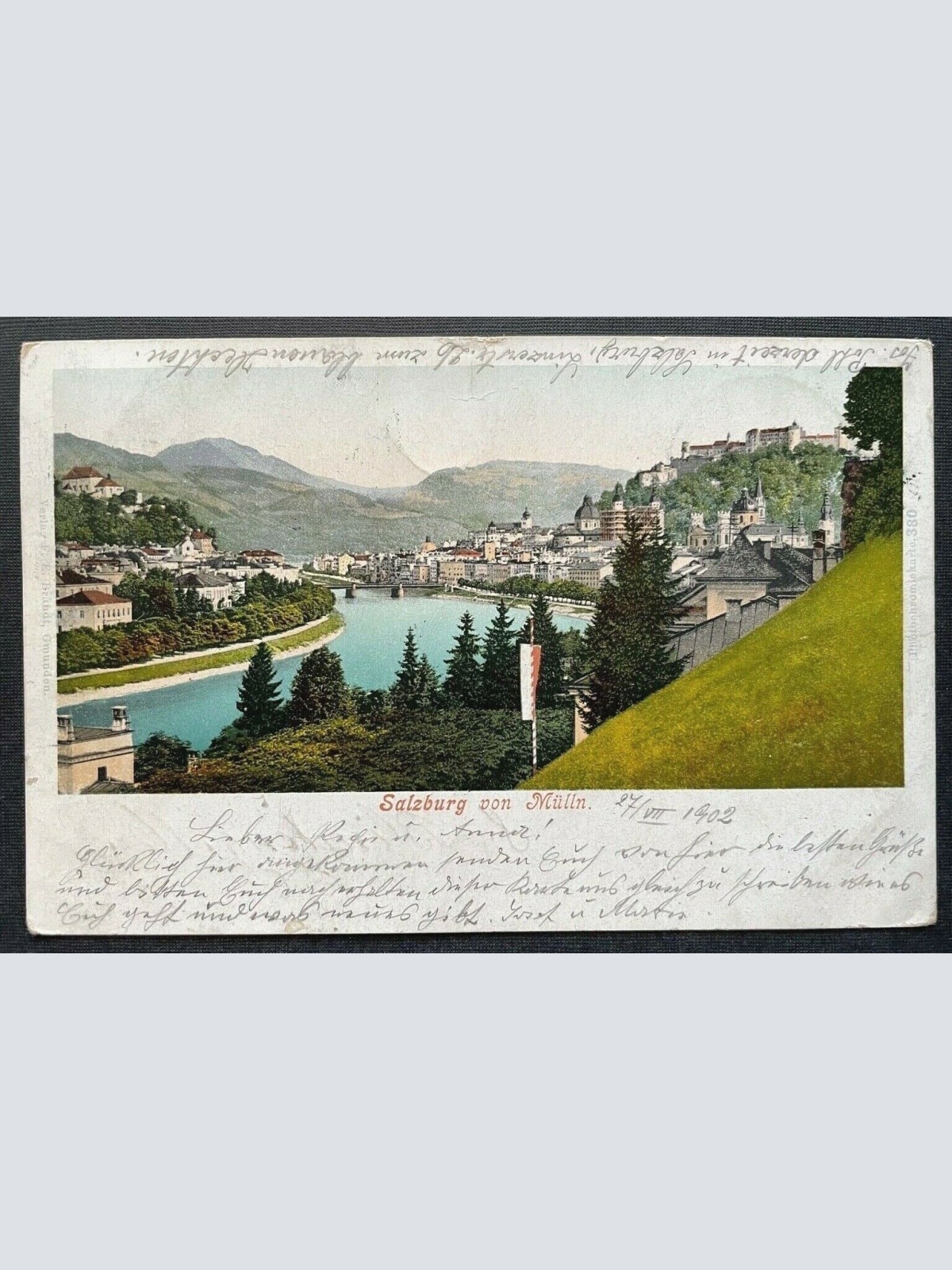 Salzburg von Mülln Salzach Fluss Brücke Festung Burg Kirche Österreich 410840 TH