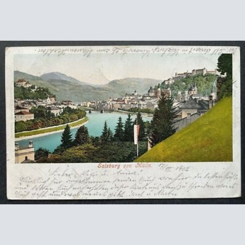 Salzburg von Mülln Salzach Fluss Brücke Festung Burg Kirche Österreich 410840 TH