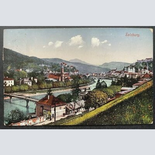 Salzburg Stadt Salzach Fluss Brücke Festung Burg Kirche Österreich 410859 TH