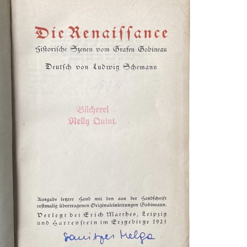 4503 Graf Arthur Gobineau DIE RENAISSANCE. HISTORISCHE SZENEN VOM GRAFEN GOBINE