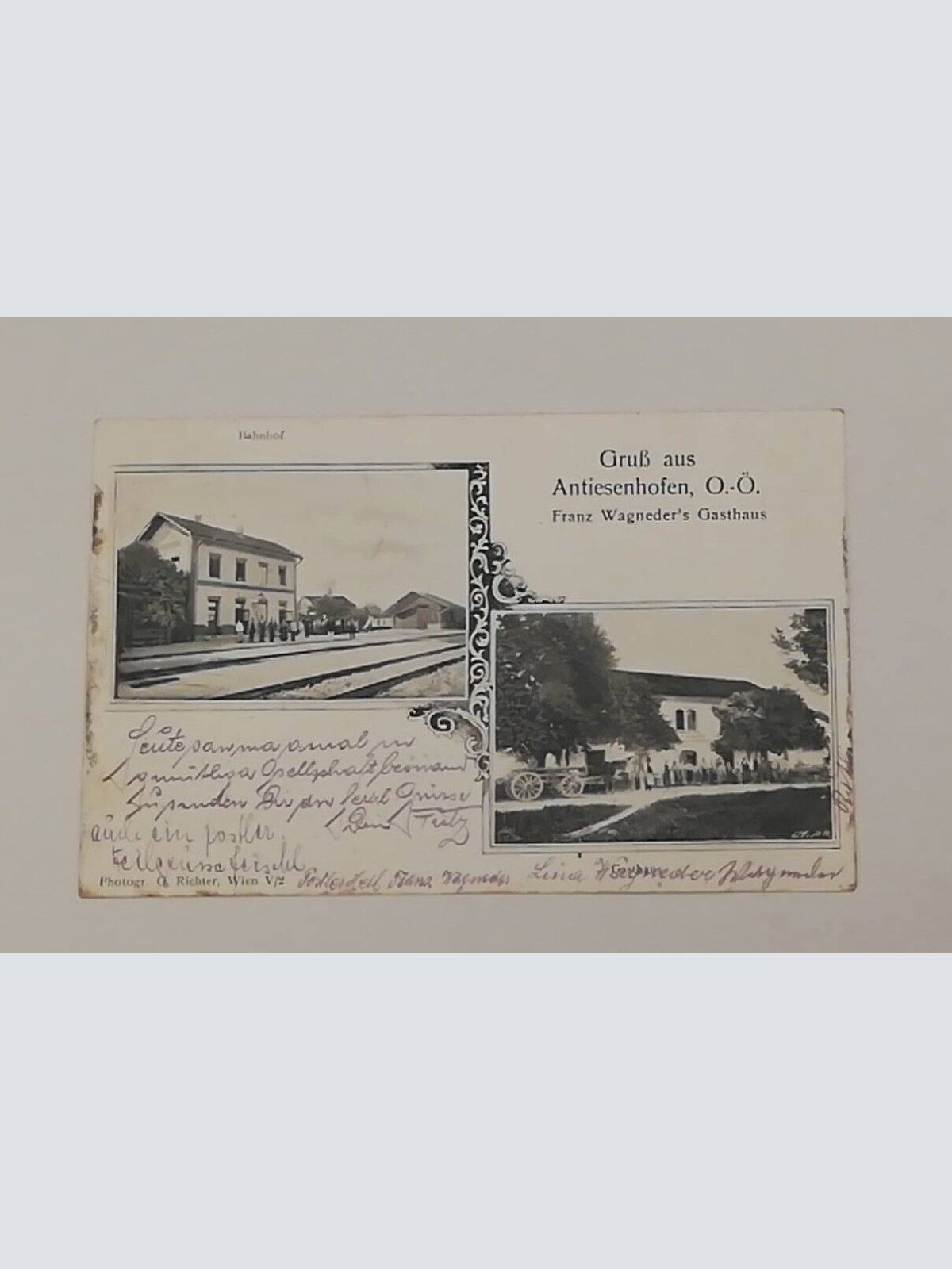 Oberösterreich Antiesenhofen Wagneders Gasthaus Bahnhof Pferde Wagen 600687A tl