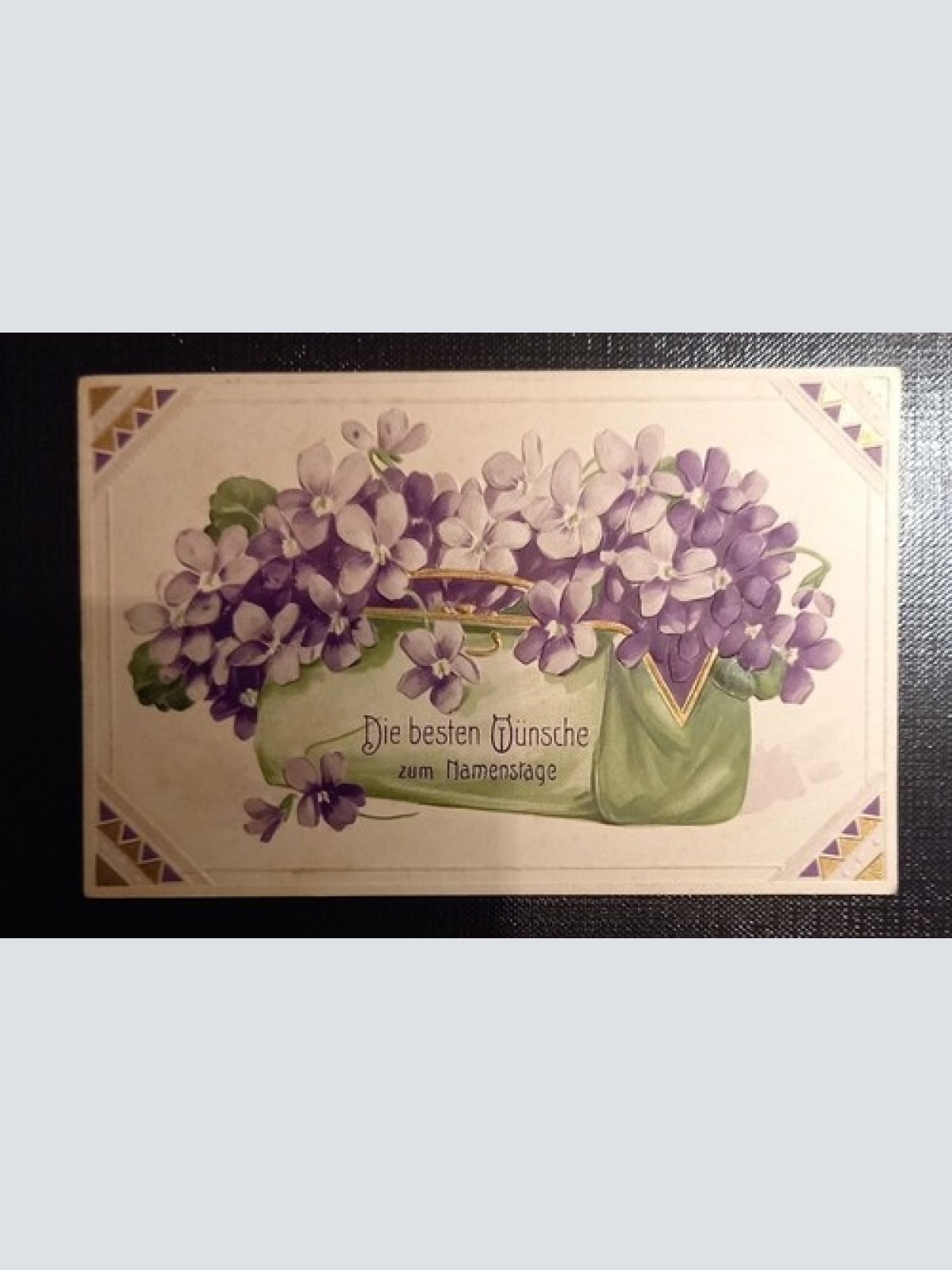 Prägekarte Die Besten Wünsche Zum Namenstag Tasche Mit Veilchen Ga B