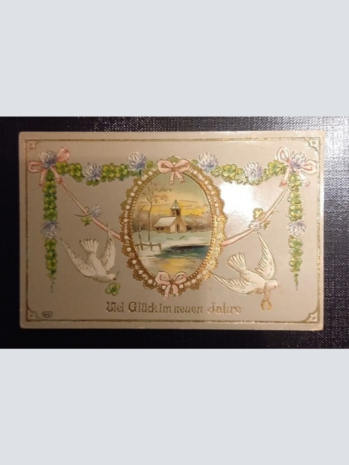 Prägekarte Viel Glück Im Neuen Jahr 2 Tauben Und Kirche 650458 Ga B