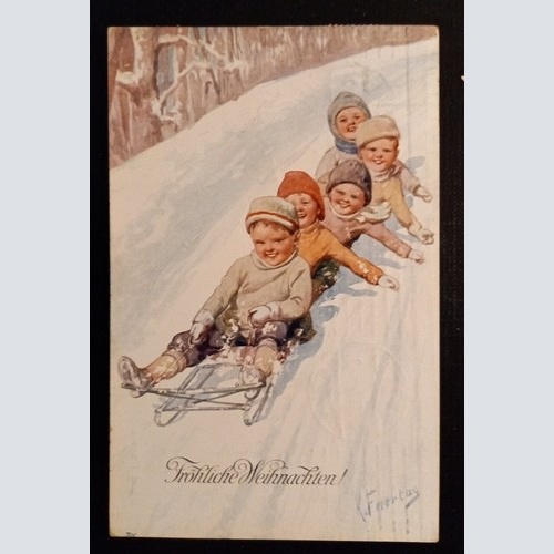 Fröhliche Weihnachten Fünf Kinder Beim Schlittenfahren 461 Ga E