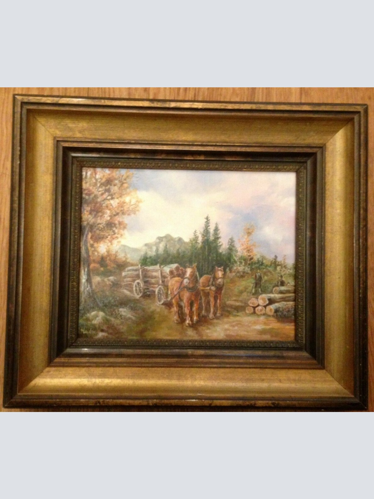 Hans Ludwig " Holzarbeiter " Ölmalerei Pferdekutsche Pferde   11440