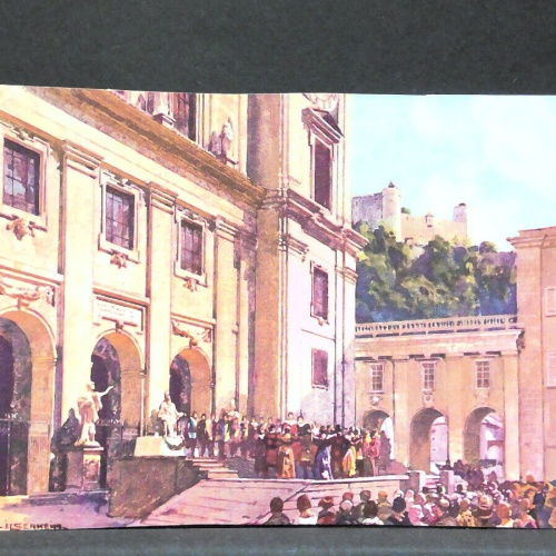 Salzburg Festspielplatz Gemälde Festung Schauspieler Publikum JW 7143