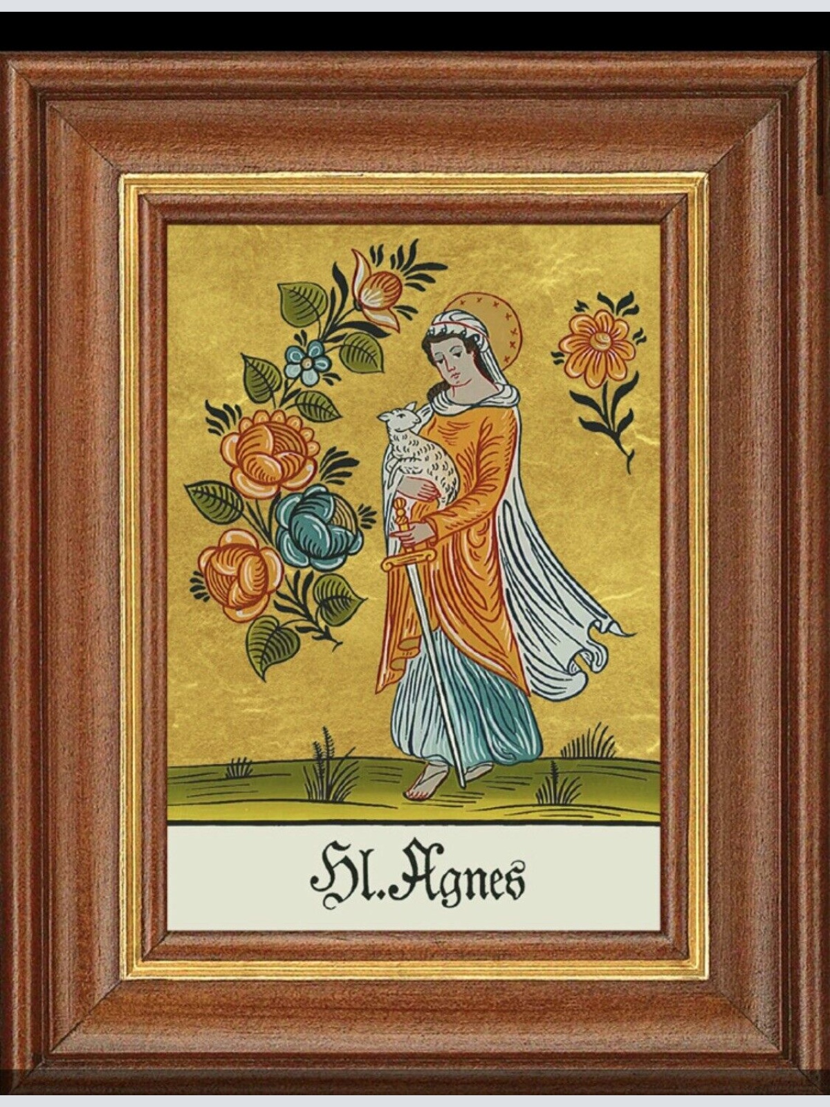 Hinterglasbild Heilige Agnes Patronatsbild Taufe Namenspatron  12,7x16