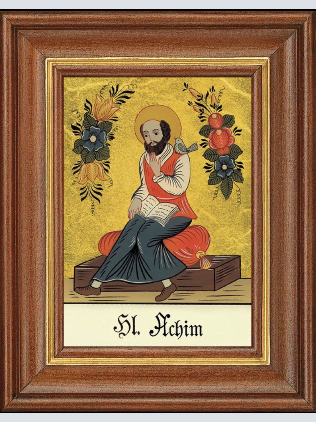 Hinterglasbild Heiliger Achim Patronatsbild Taufe Namenspatron Blattgold 12,7x16
