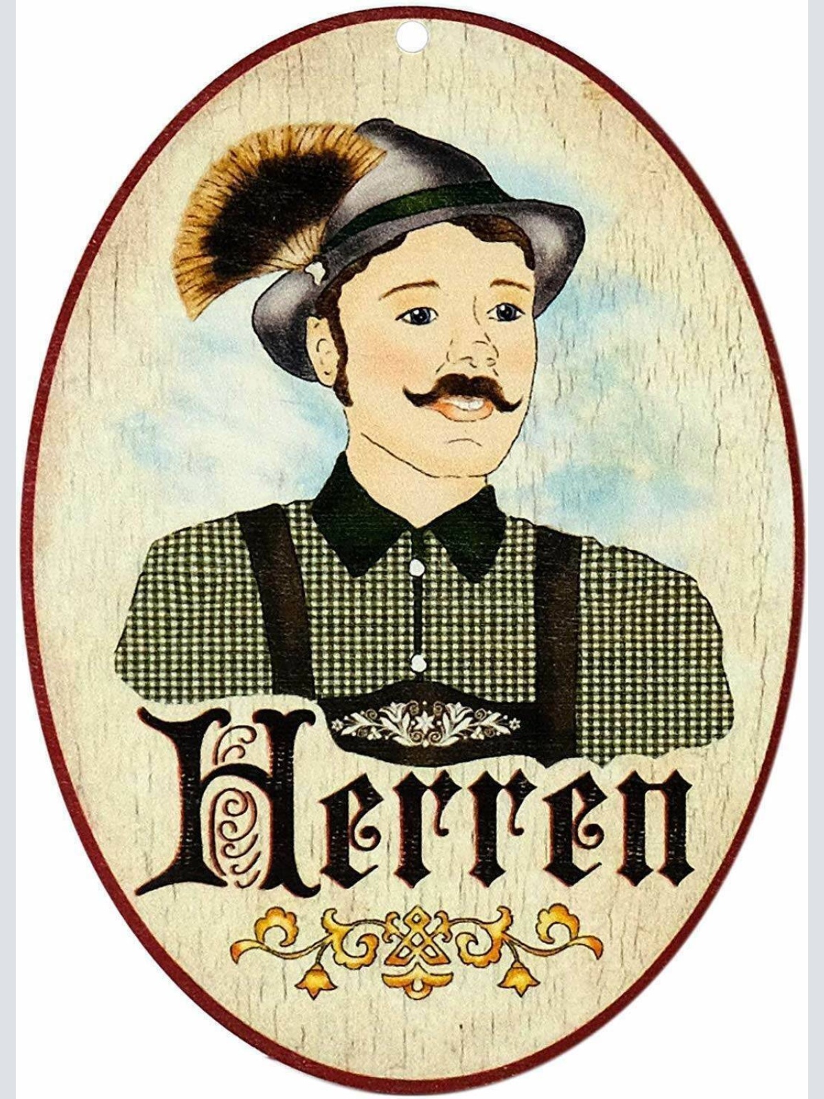 Nostalgie retro herren tracht türschild antik birkensperrholz oval 9x6,5cm