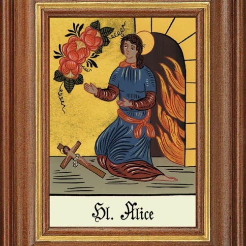 Hinterglasbild Heilige Alice Patronatsbild Taufe Namenspatron  12,7x16