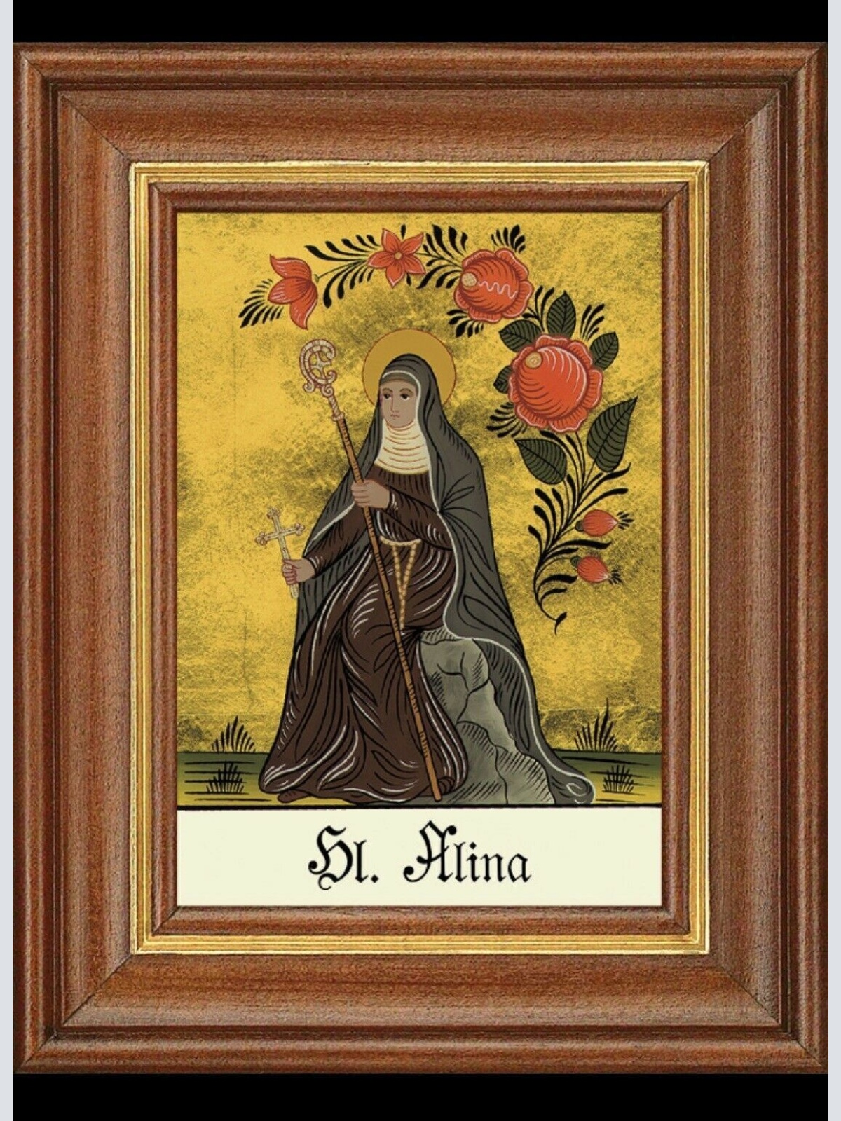 Hinterglasbild Heilige Alina Patronatsbild Taufe Namenspatron  12,7x16