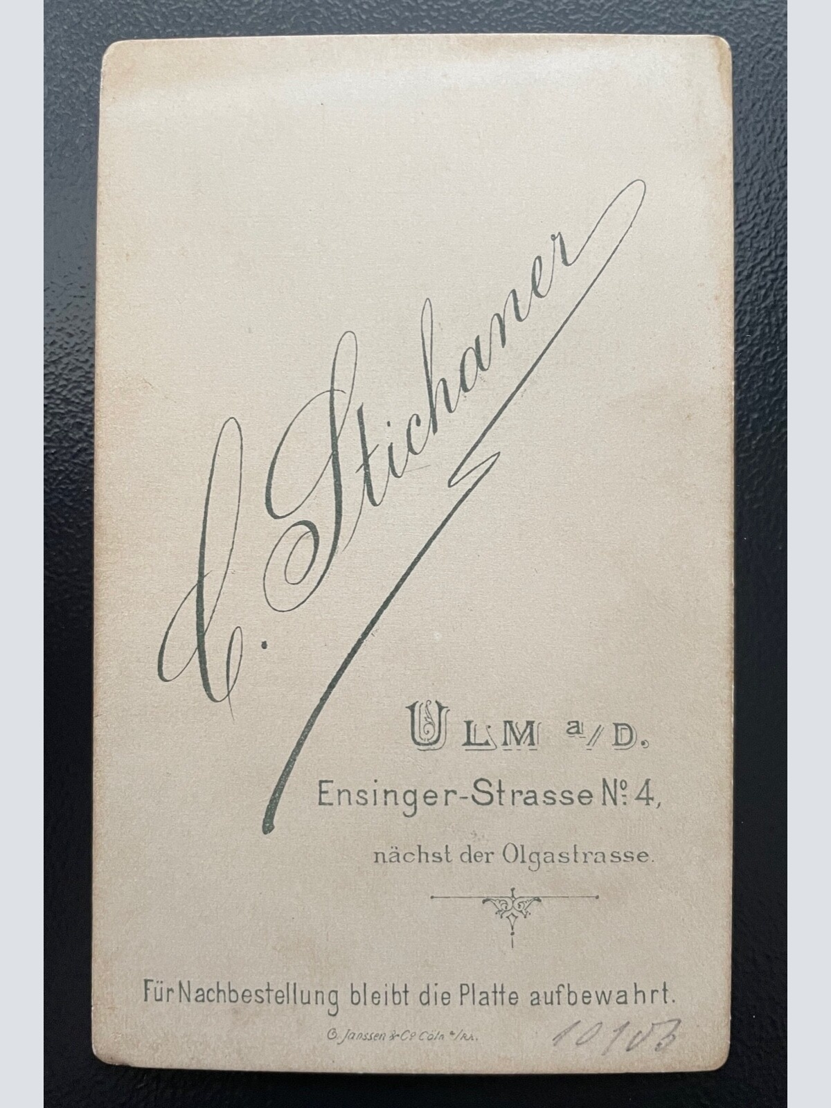 Foto Porträt Soldat Uniform Bart C.Stichaner Ulm a/D ca.10,5x6,5cm 402425 TH