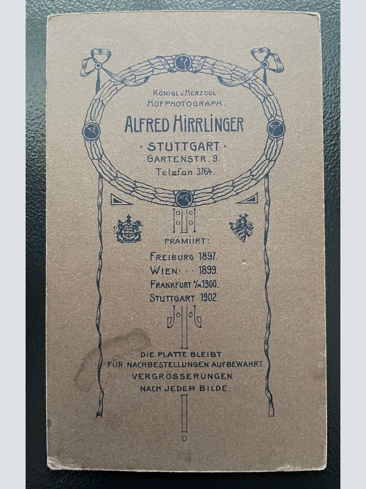 Foto Porträt Soldat Uniform Bart A.Hirrlinger Stuttgart ca.10,4x6,3cm 402432 TH