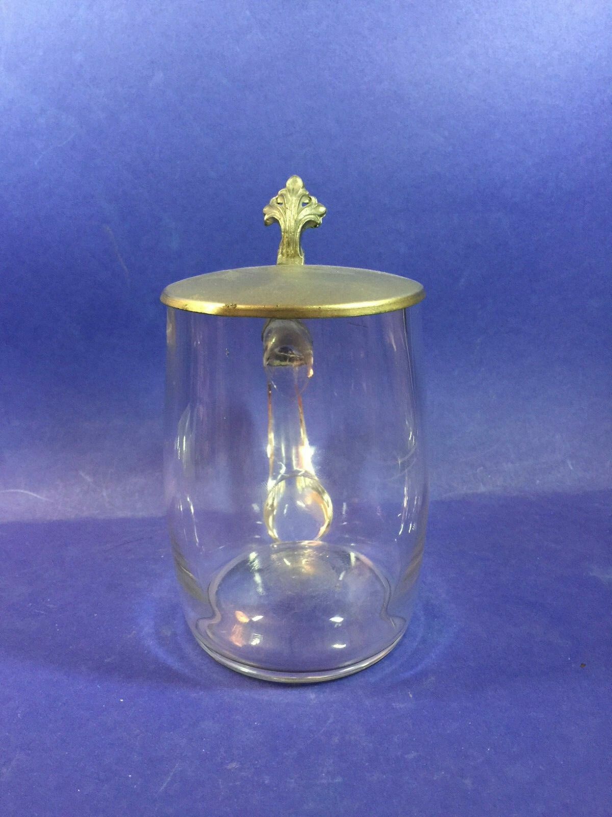 Bierkrug Glas mit Zinndeckel um 1900  17026