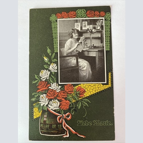 Postkarte "Liebe Worte",  Frau, Blumenvase, 410014 AH