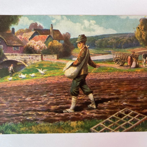 Landschaftsbild mit Bauern, Gänse, Landleben 410026 AH