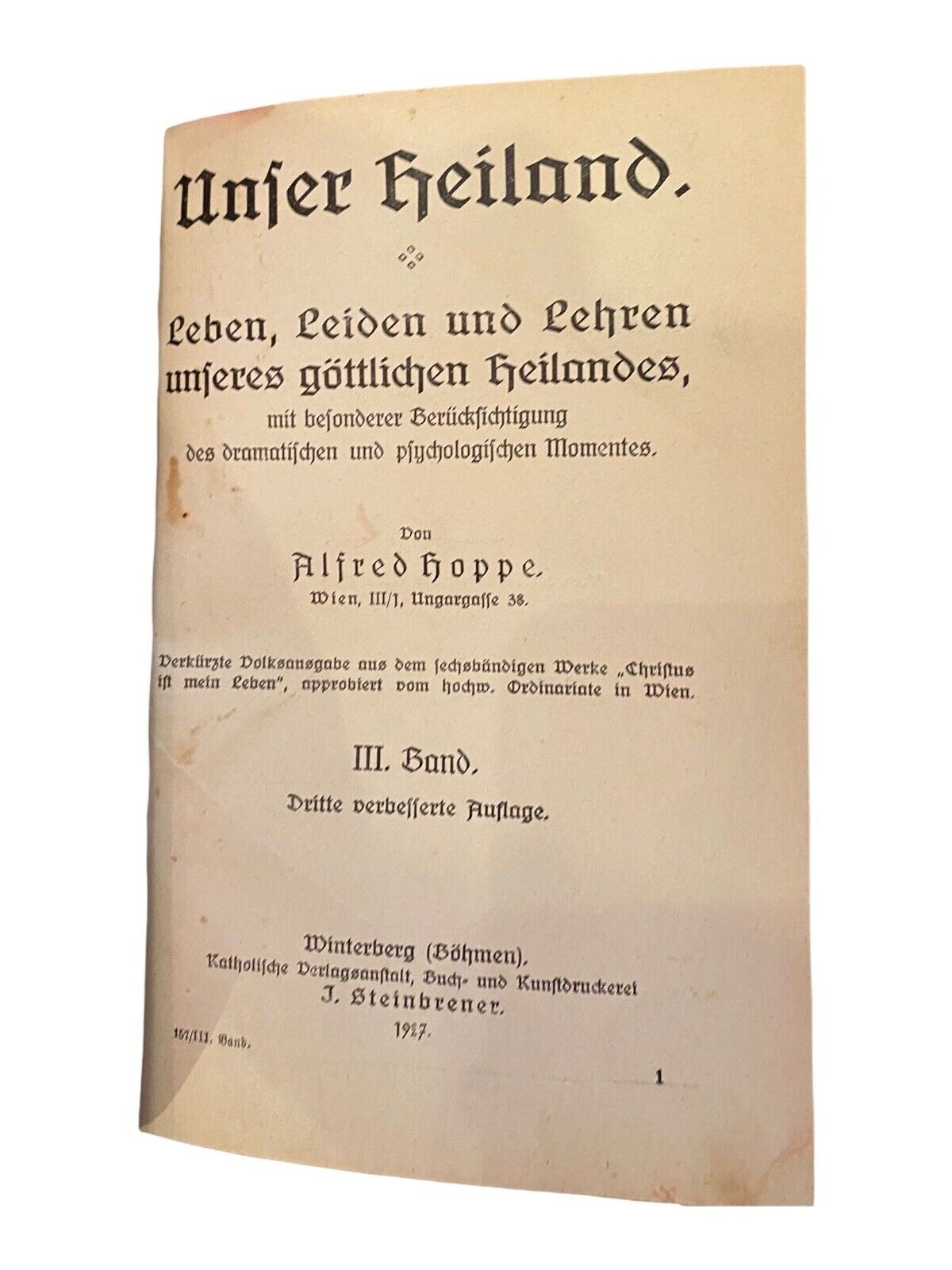 584 Alfred Hoppe UNSER HEILAND GUTER ZUSTAND BAND 3 1927