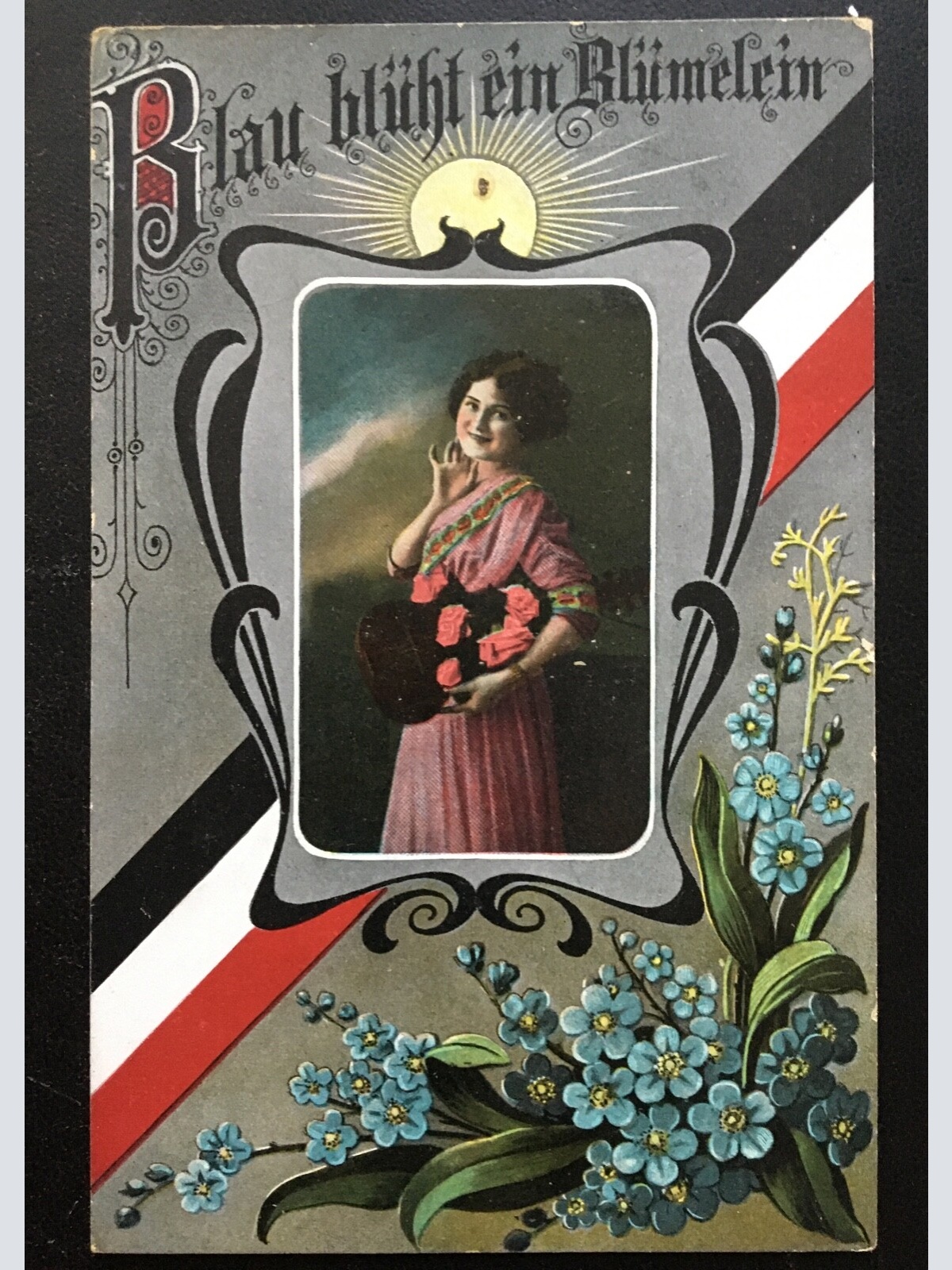 Blau blüht ein Blümelein - Frau mit Strauß - Soldaten Militär Krieg 400655 TH
