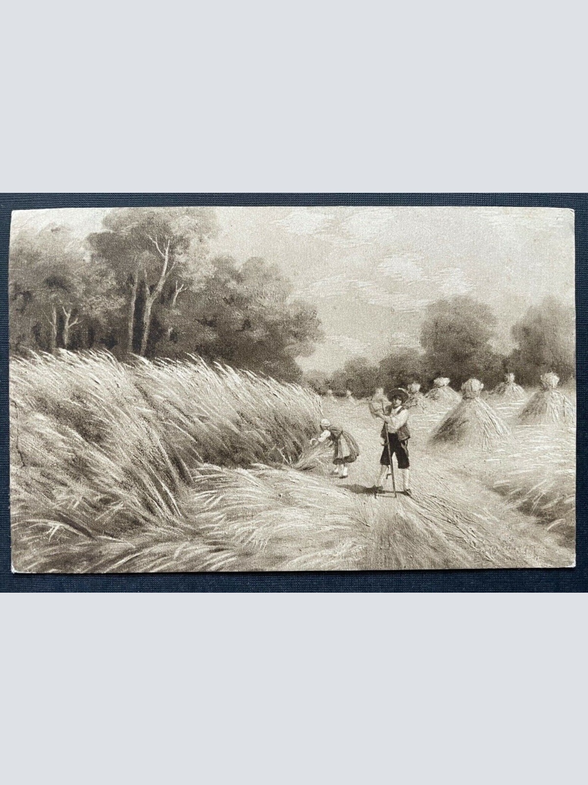 Getreide Feld Mann Frau Bauern Kleid Tracht Landschaft Wald Malerei 410781 TH