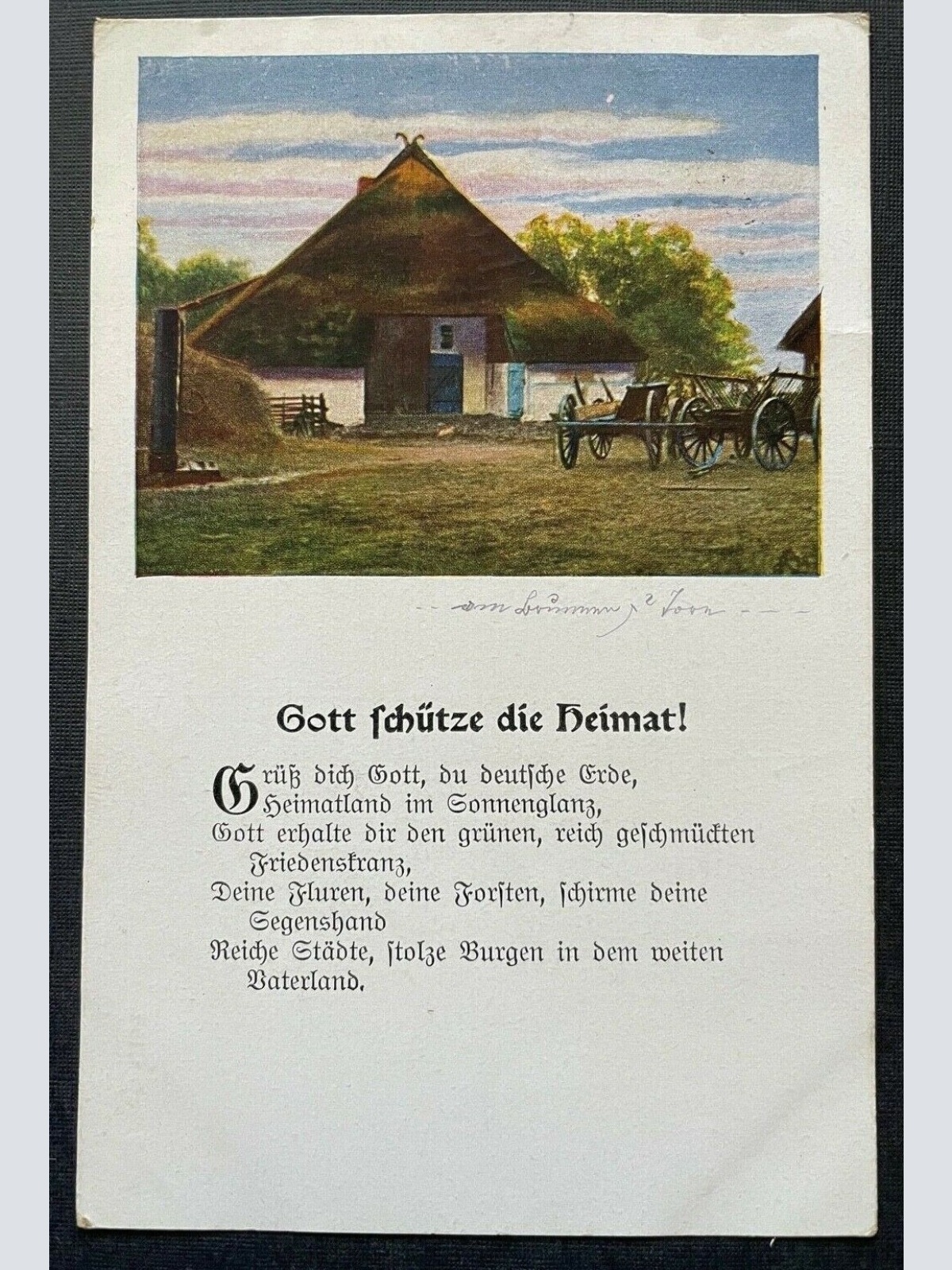 Gott schütze die Heimat! Gedicht Spruch Bauernhaus Gebäude Kutsche 400358 TH