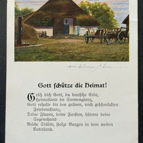 Gott schütze die Heimat! Gedicht Spruch Bauernhaus Gebäude Kutsche 400358 TH