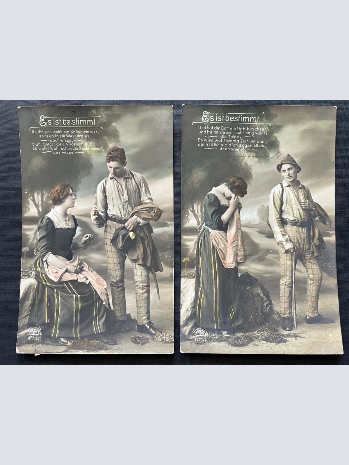 4er Set Es ist bestimmt Gedicht Mann Frau Paar Liebe Kleid Hut Tracht 400408 TH