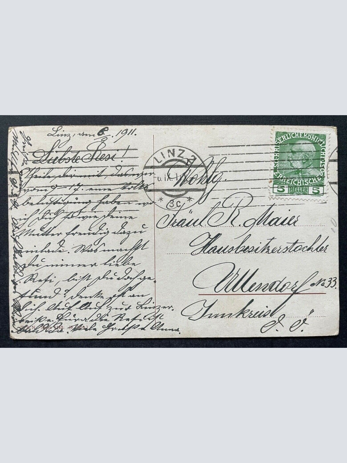 Stadt Ortschaft Stempel Linz Schloss Tor Gebäude Turm Baum Malerei OÖ 400399 TH