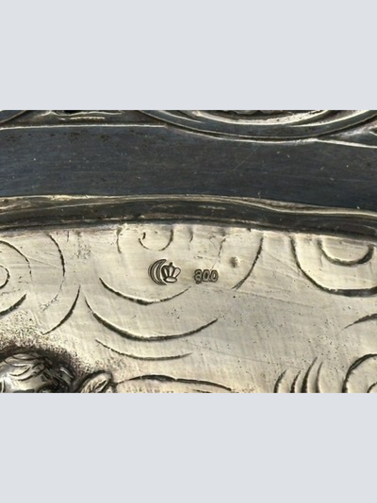 800 Silber Schale Relief Durchbruch Putte Engel Halbmond Krone 324 g 29x19 cm X9