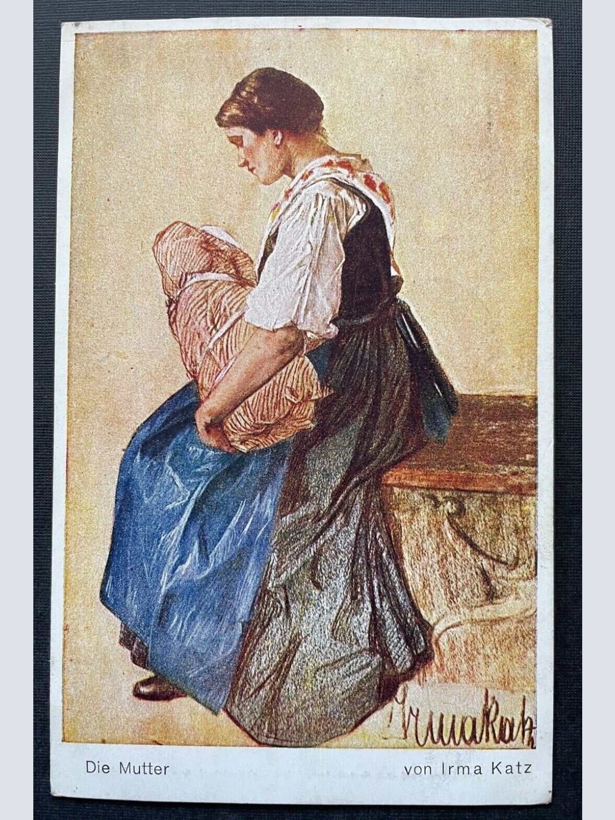 Malerei Die Mutter I.Katz Frau Kind Baby Kleinkind Kleid Tracht 400349 TH