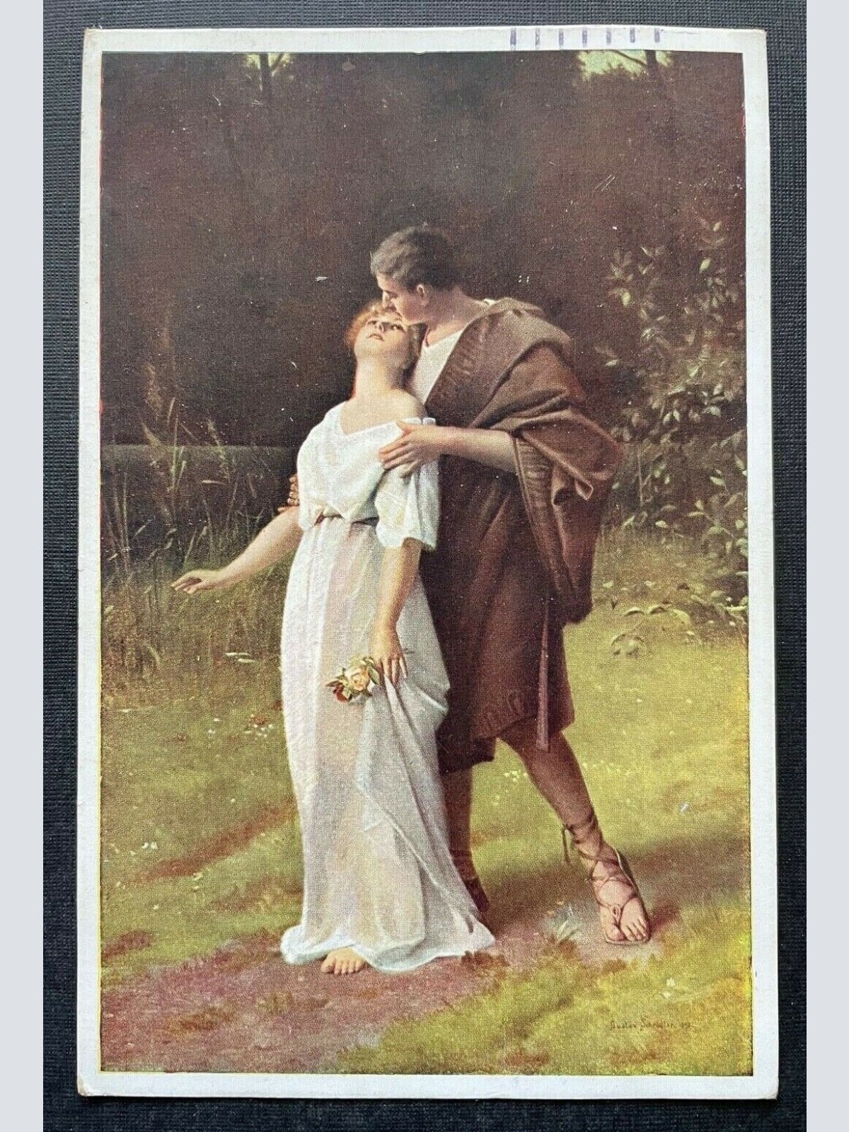 Malerei Der erste Kuss Schroedter Mann Frau Paar Kleid Umhang Natur 400390 TH