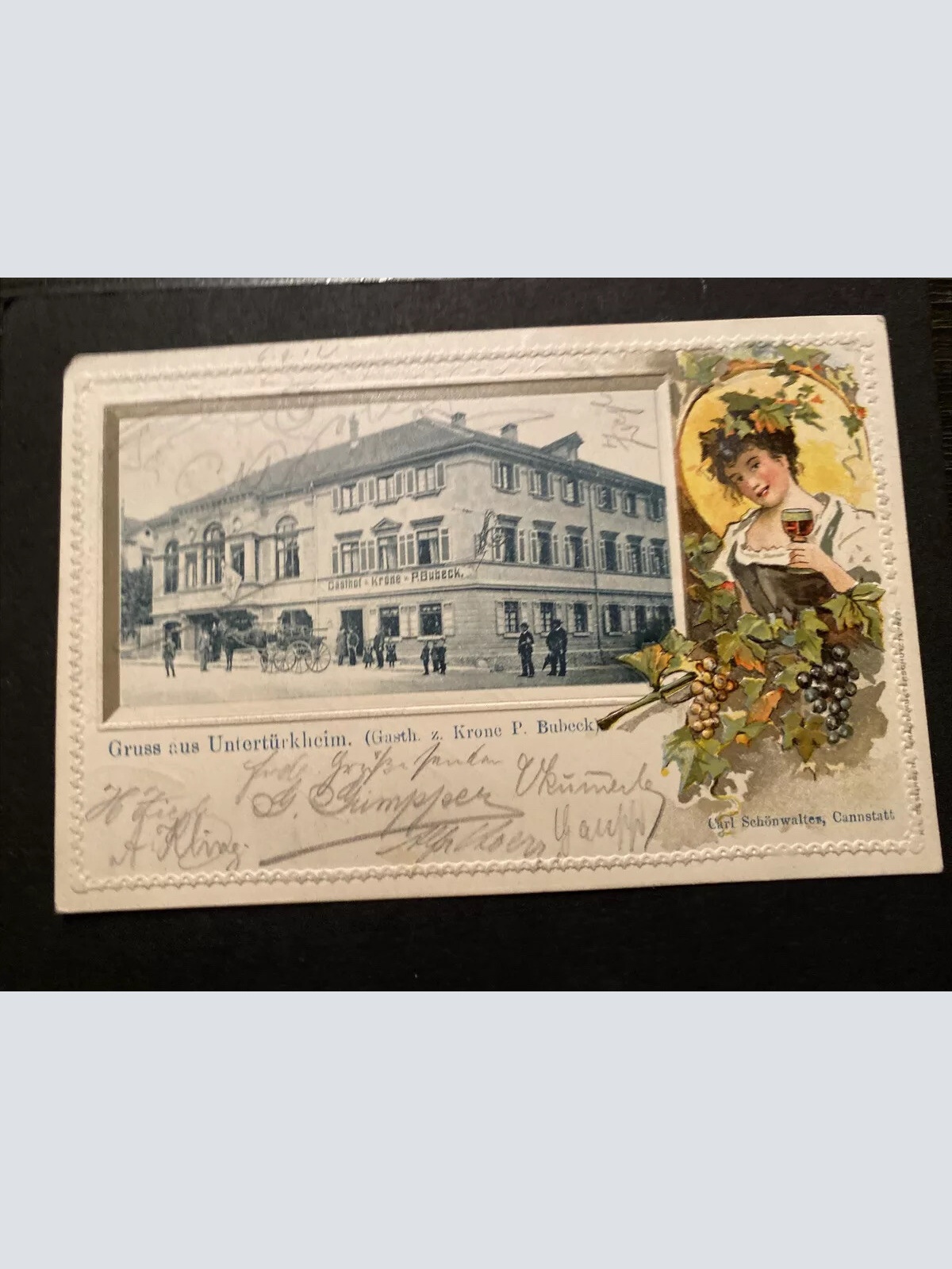 Gruss aus Untertürkheim Stuttgart Gasthof zur Krone Prägekarte 80212