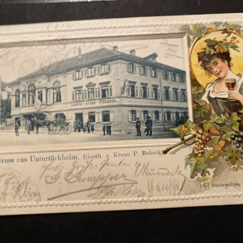 Gruss aus Untertürkheim Stuttgart Gasthof zur Krone Prägekarte 80212