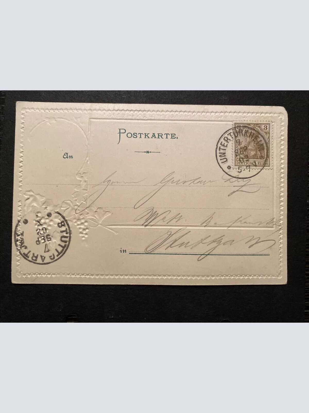 Gruss aus Untertürkheim Stuttgart Gasthof zur Krone Prägekarte 80212