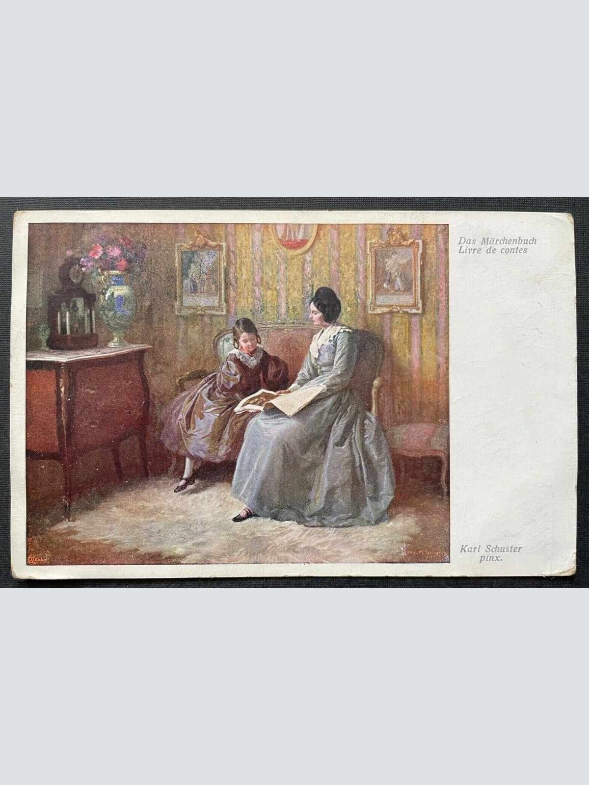 Malerei Märchenbuch K.Schuster Frau Mutter Kind Vorlesen Kleid Sofa 400388 TH