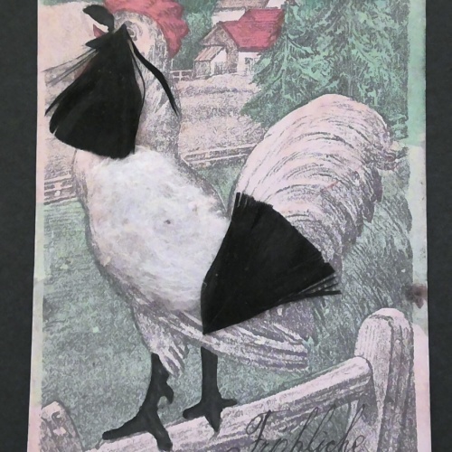 Hahn Gemälde Echtfedern Fröhliche Ostern JW 410202 F