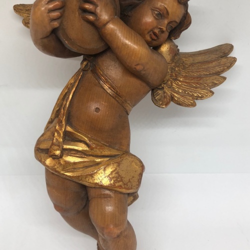 Holzengel  Musikinstrument Trommel ca. 30 cm Blattgold um 1950 oder früher 25447