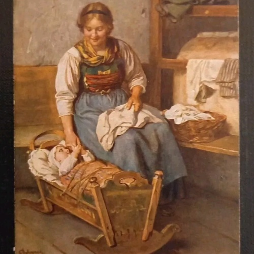 Künstlerkarte Defregger Mutterglück 600627A Gr