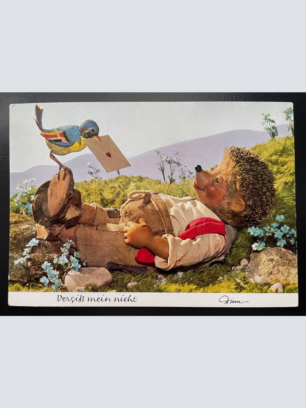 Mecki Igel Vergiß mein nicht Vogel Liebesbrief Wiese Puppe Hörzu Diehl 400605 TH