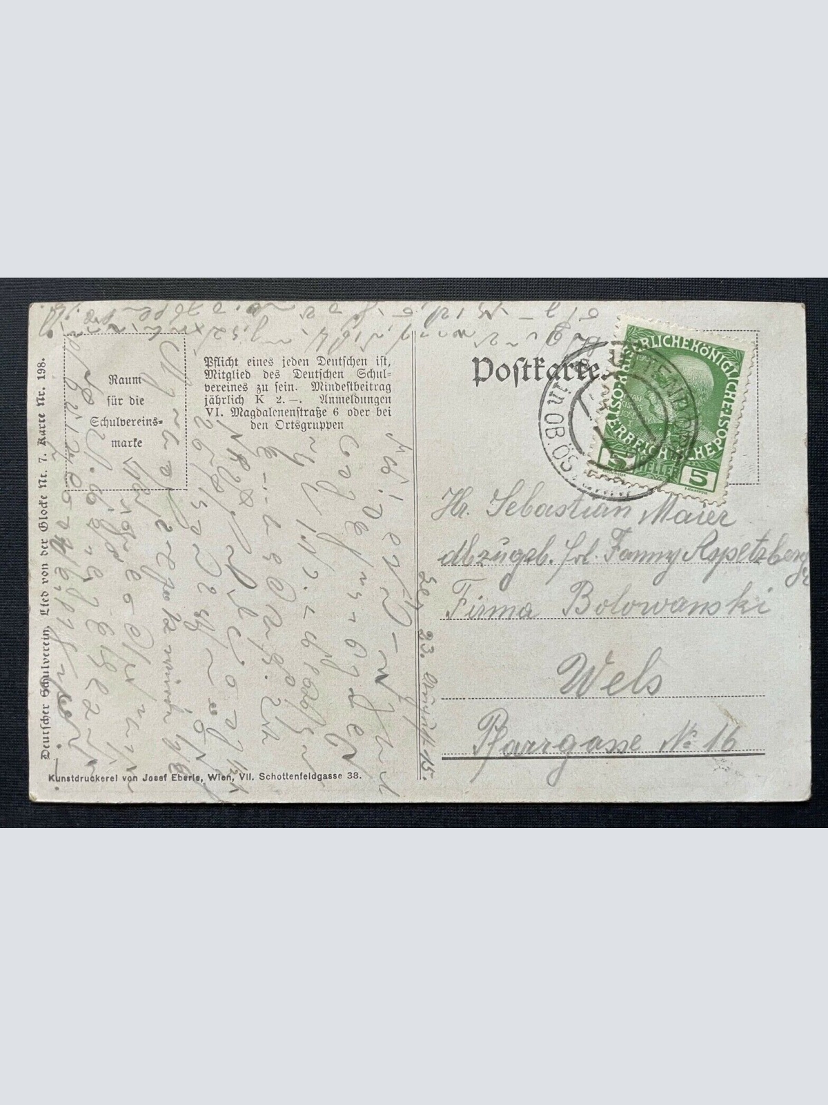 Deutscher Schulverein Die Glocke Gedicht Spruch Mann Bauer Erde Ernte 400312 TH