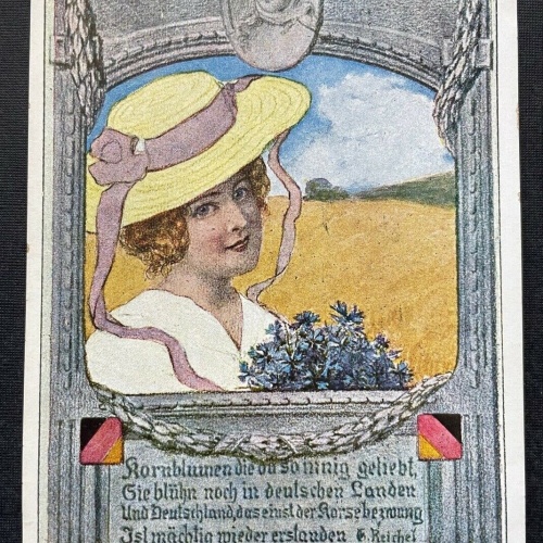 Kornblumen Gedicht Spruch G.Reichel Frau Hut Blumenstrauss Feld Natur 400297 TH