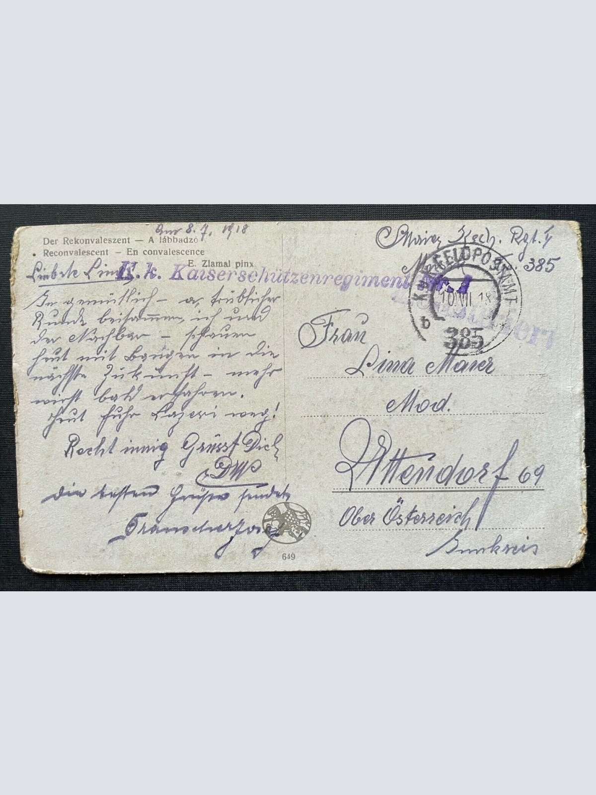 Malerei Rekonvaleszent Mann Krankheit Mantel Hut Kinder Park Brunnen 400295 TH A